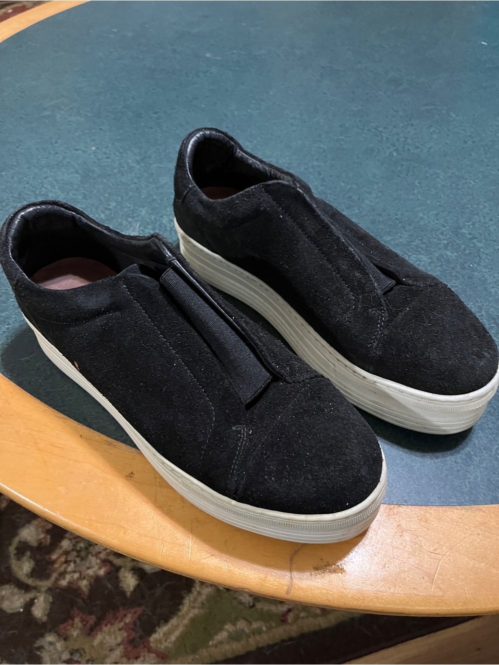 Womens 's Black Suede Slip-On Platform Sneakers.39